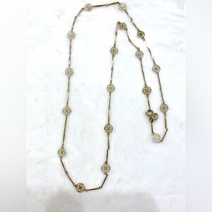 Vintage Avon Gold Tone Filigree Station Long Necklace